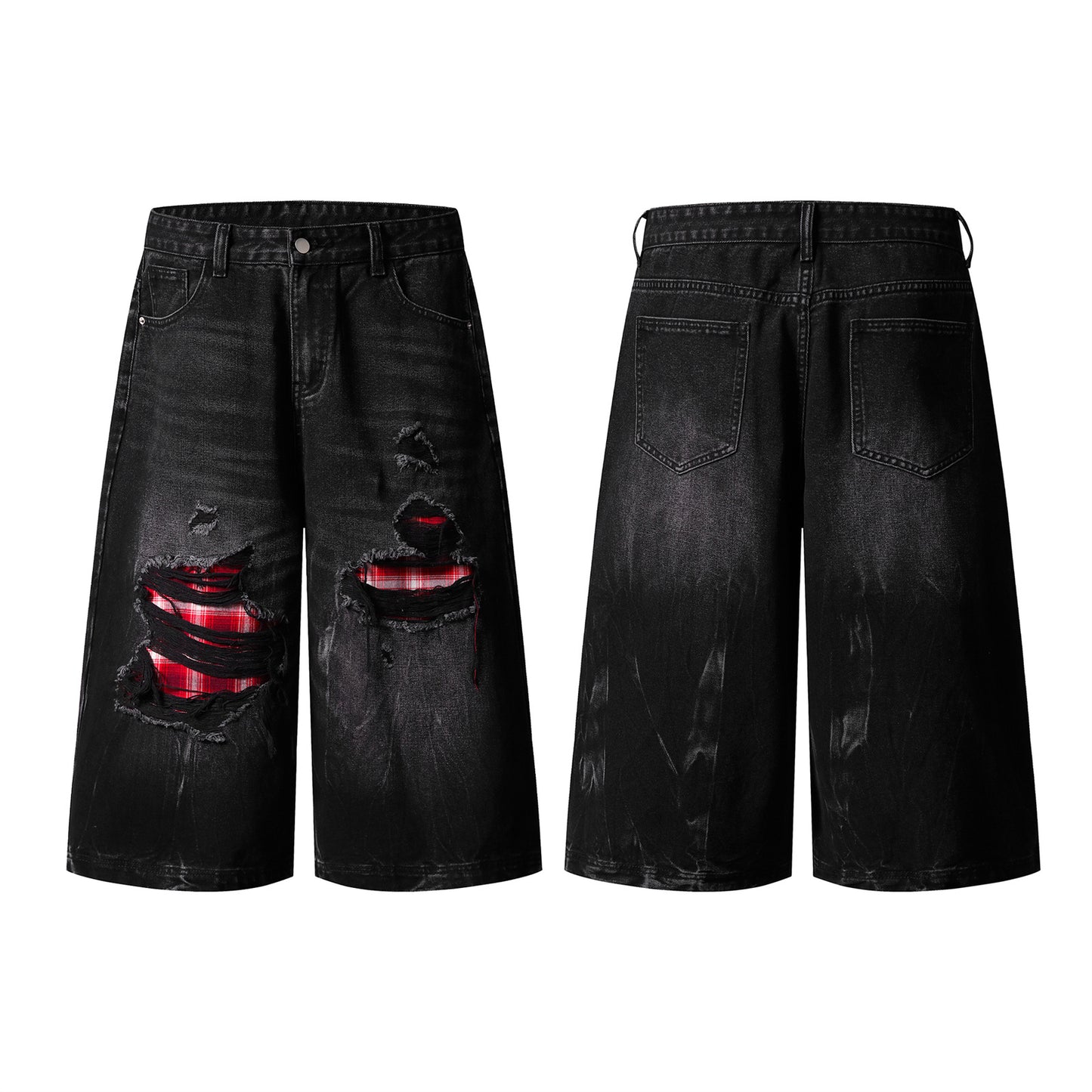 Bermuda “Block Fade” jeans distressed colorblock loose fit