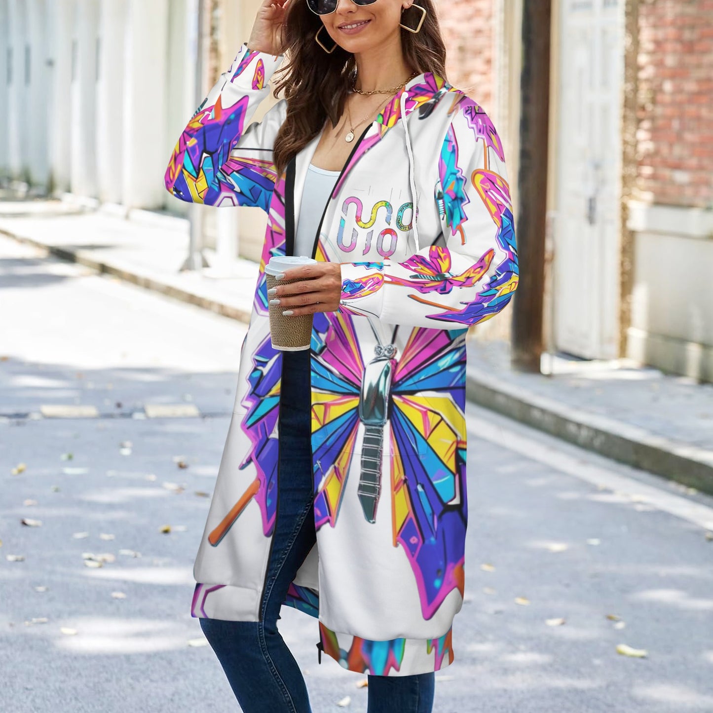 Giacca felpa donna con cappuccio e zip Wings of Noise stampa all-over – 10 varianti colore