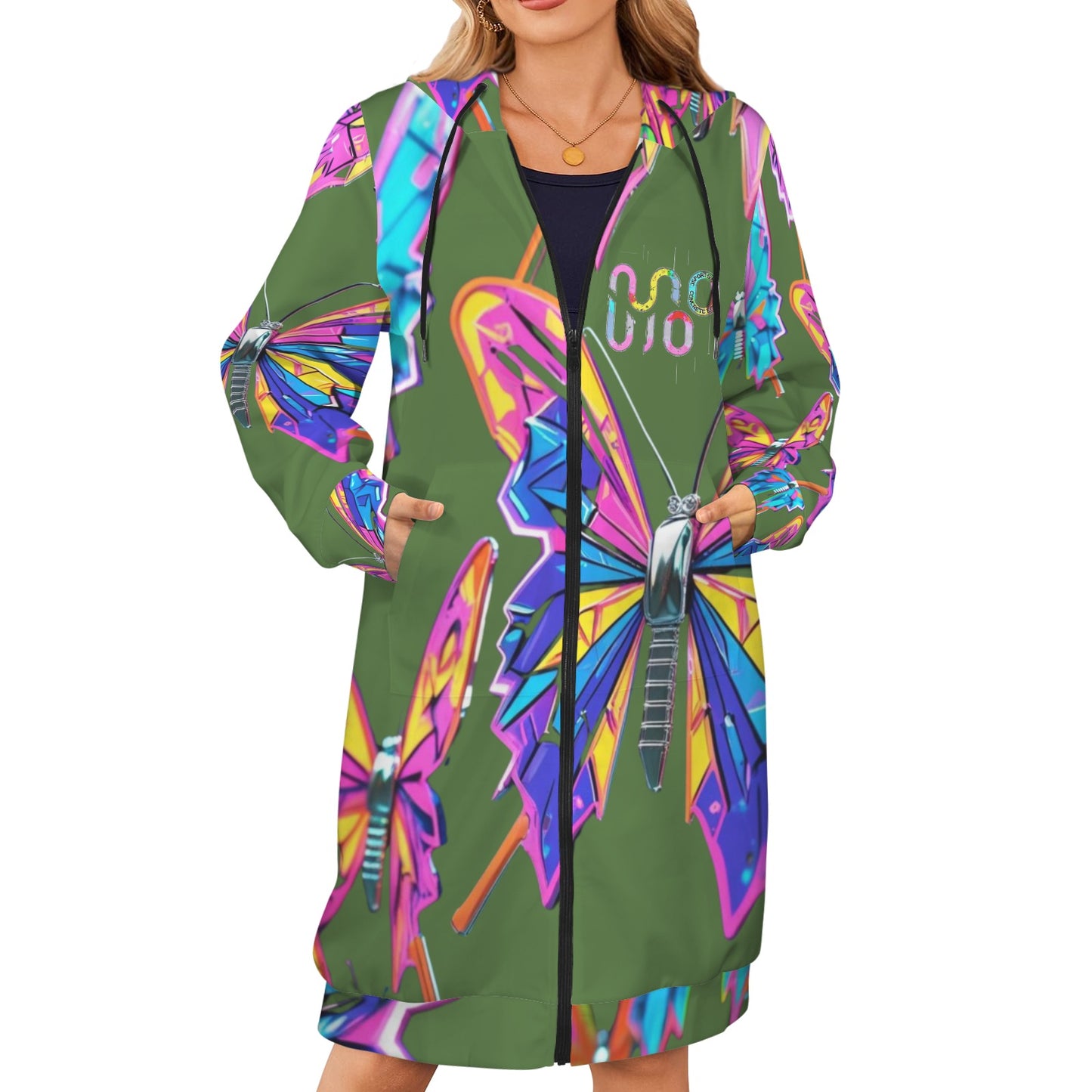 Giacca felpa donna con cappuccio e zip Wings of Noise stampa all-over – 10 varianti colore