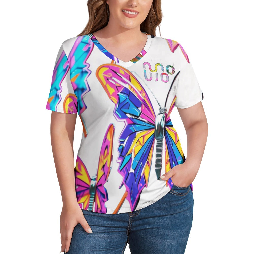 Maglietta donna Wings of Noise scollo a V stampa all-over – 8 varianti colore