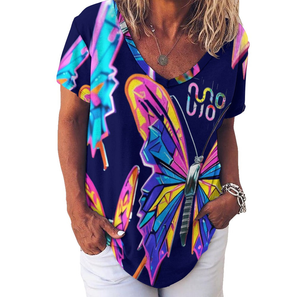 Maglietta donna Wings of Noise scollo a V stampa all-over – 8 varianti colore