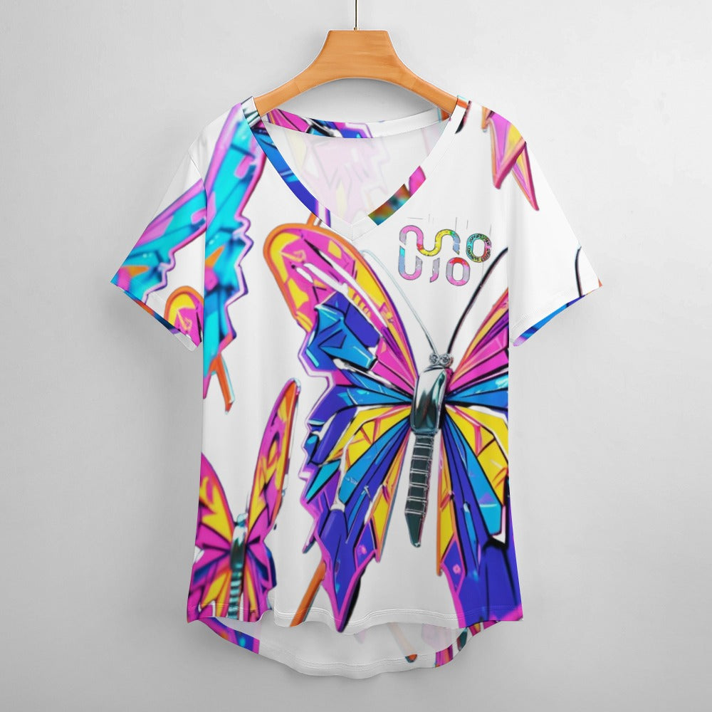 Maglietta donna Wings of Noise scollo a V stampa all-over – 8 varianti colore