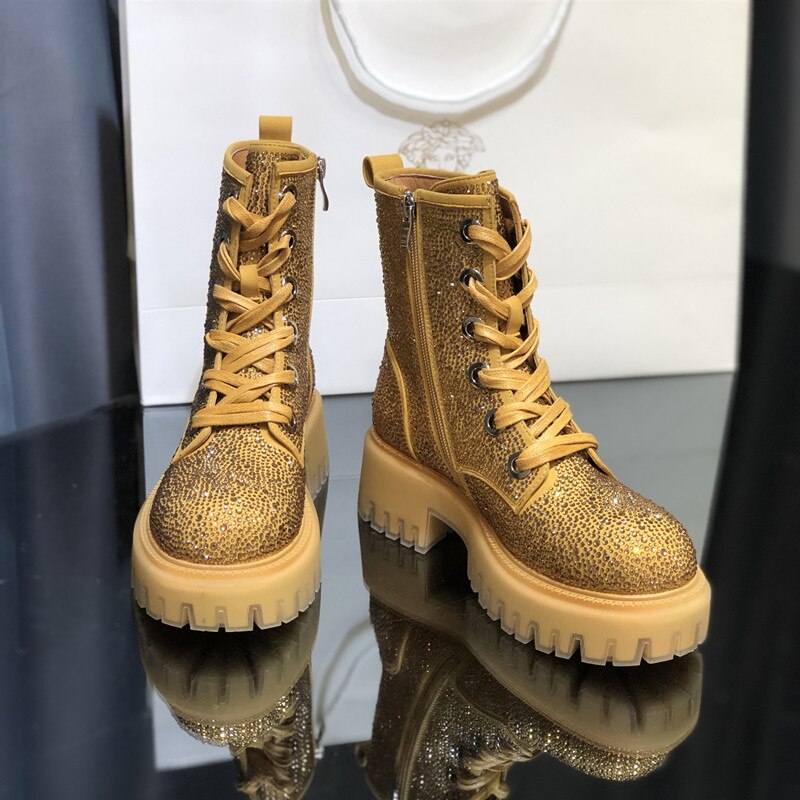 Stivali donna Shine Riot – Martin Boots con Strass e Tacco Bold