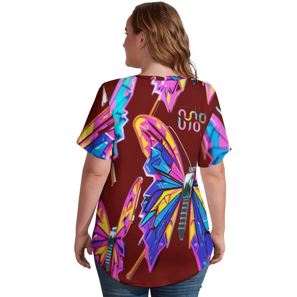 Maglietta donna Wings of Noise scollo a V stampa all-over – 8 varianti colore