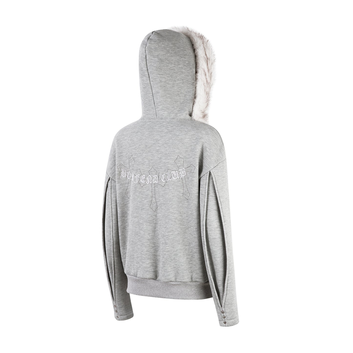 Felpa Uomo Streetwear Grigia con Cappuccio Pelliccia e Zip