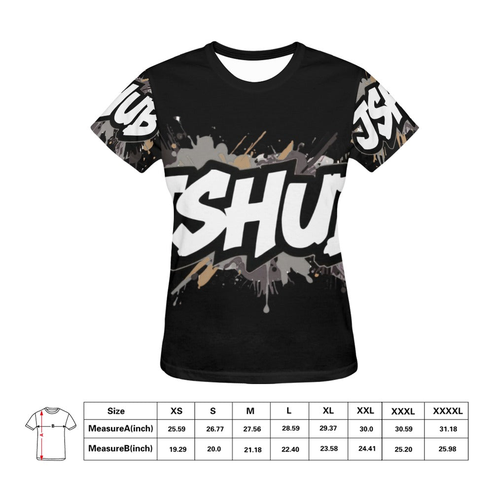 T-shirt Donna JSHub Urban Streetwear Graffiti Monochrome – Stampa All-Over