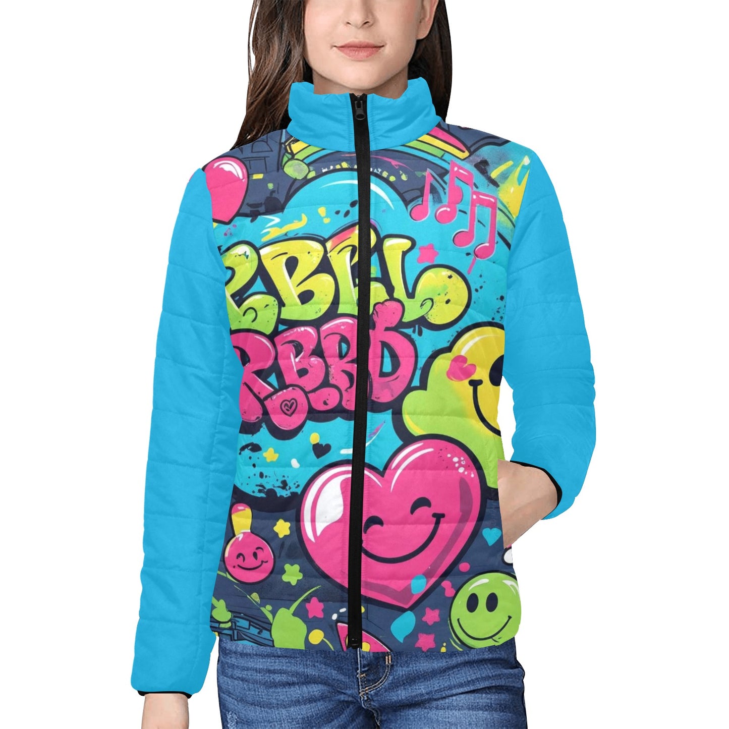 Giacca imbottita donna Viber City “Emotion Happiness” colletto rialzato multicolor
