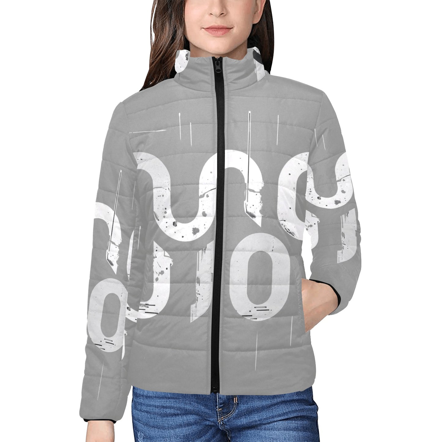 Giacca imbottita donna Dark Grey Concrete Echoes “Urban Static” colletto rialzato