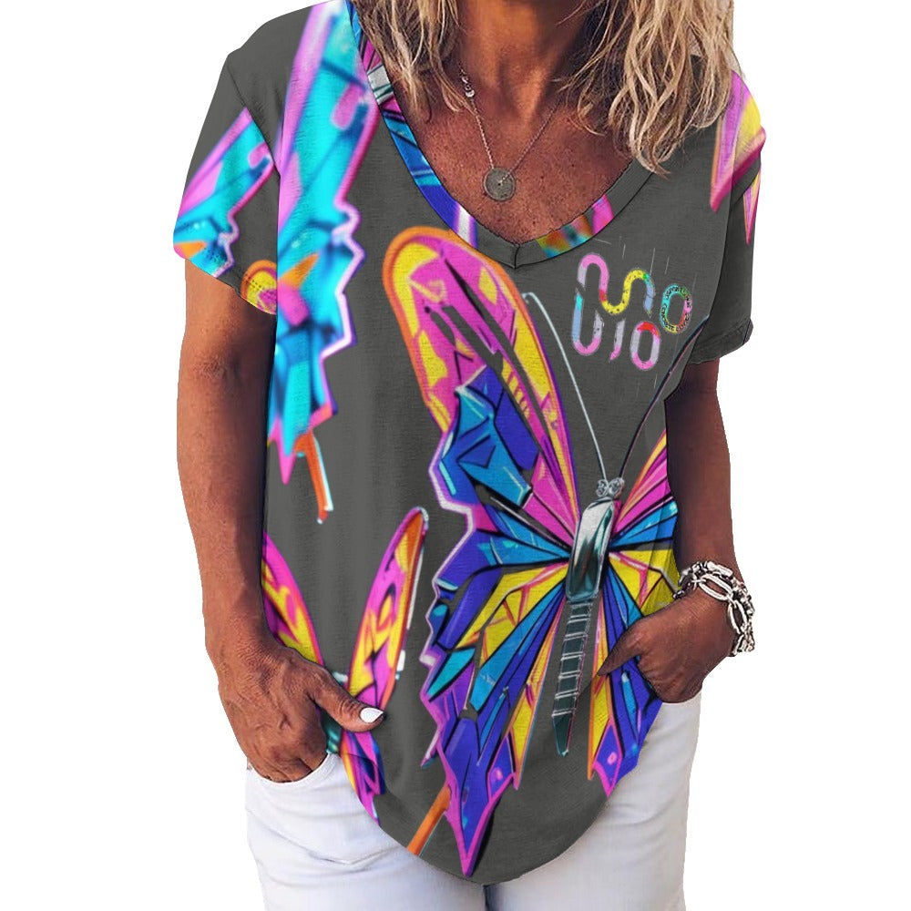 Maglietta donna Wings of Noise scollo a V stampa all-over – 8 varianti colore