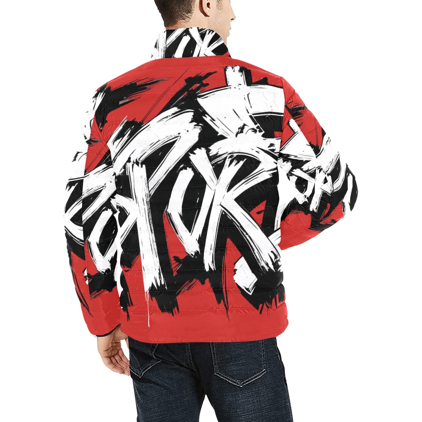 Giacca Bomber Uomo Collezione JSports Momo M04 Rosso Fuoco JSHUB – Base Rossa con Stampa Logo Bianca All-Over