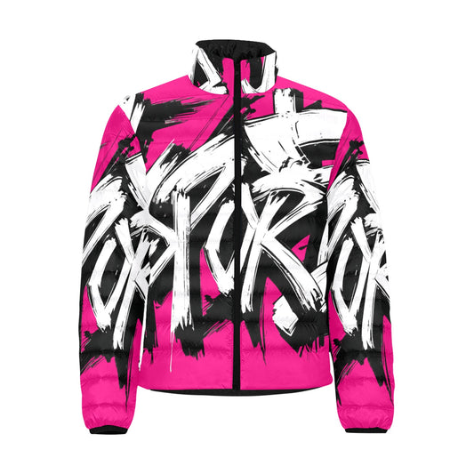 Giacca Bomber Uomo Collezione JSports Momo M08 Fucsia Vibrante JSHUB – Base Fucsia con Stampa All-Over Bianca Contornata di Nero