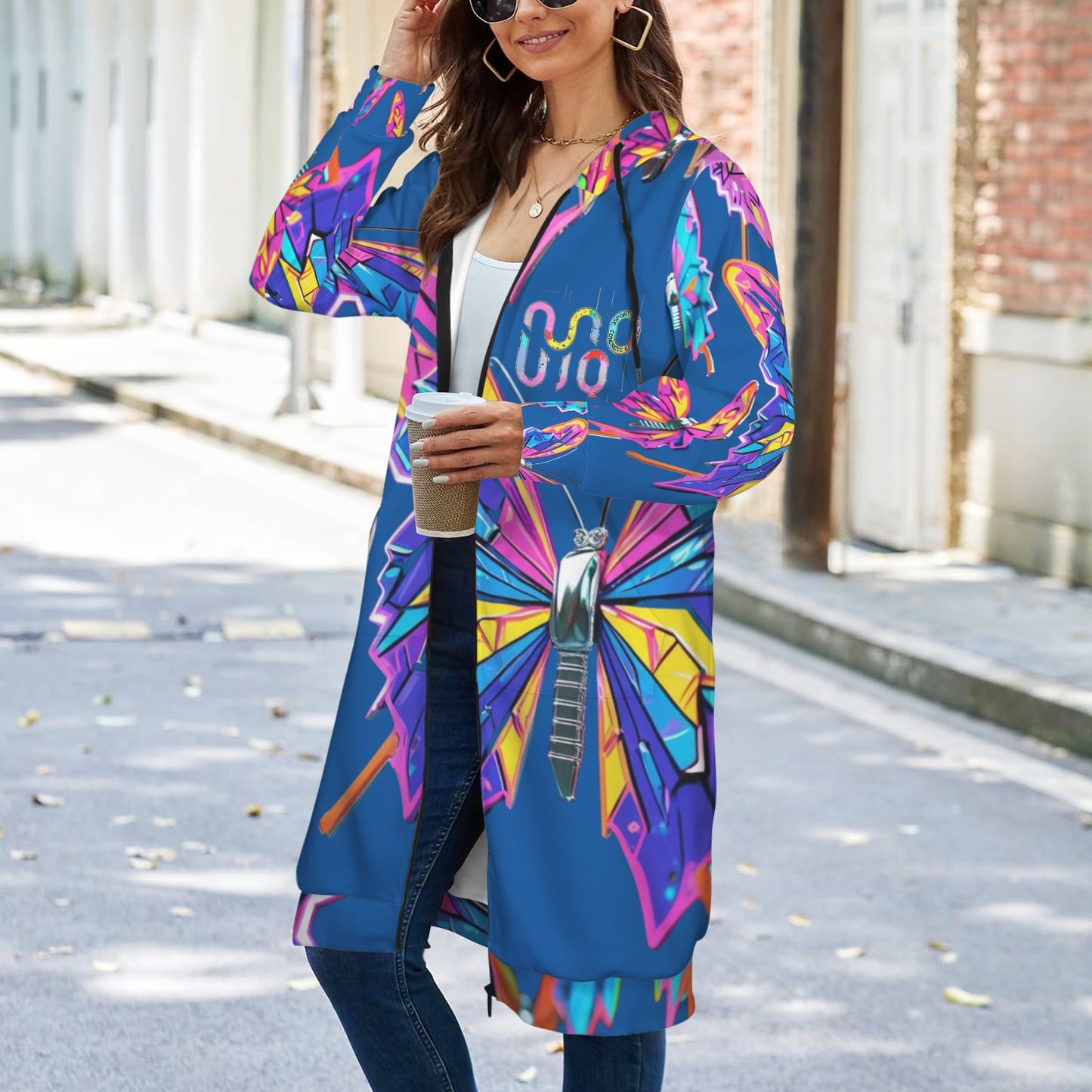 Giacca felpa donna con cappuccio e zip Wings of Noise stampa all-over – 10 varianti colore
