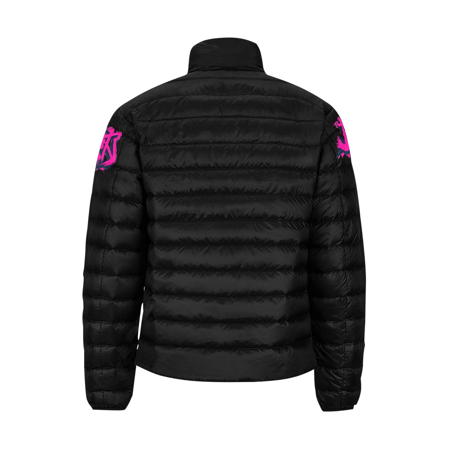 Giacca Bomber Uomo Collezione JSports Momo K47 Neon Pulse ArmTag JSHUB – Base Nera con Stampa Centrale e Tag Spalle Fucsia Neon
