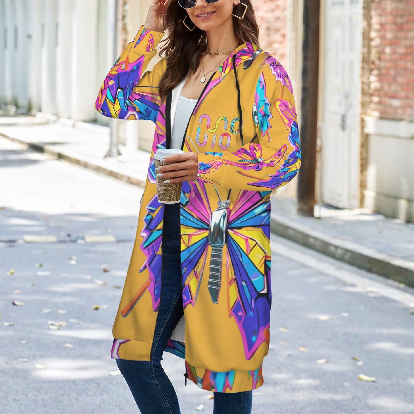 Giacca felpa donna con cappuccio e zip Wings of Noise stampa all-over – 10 varianti colore