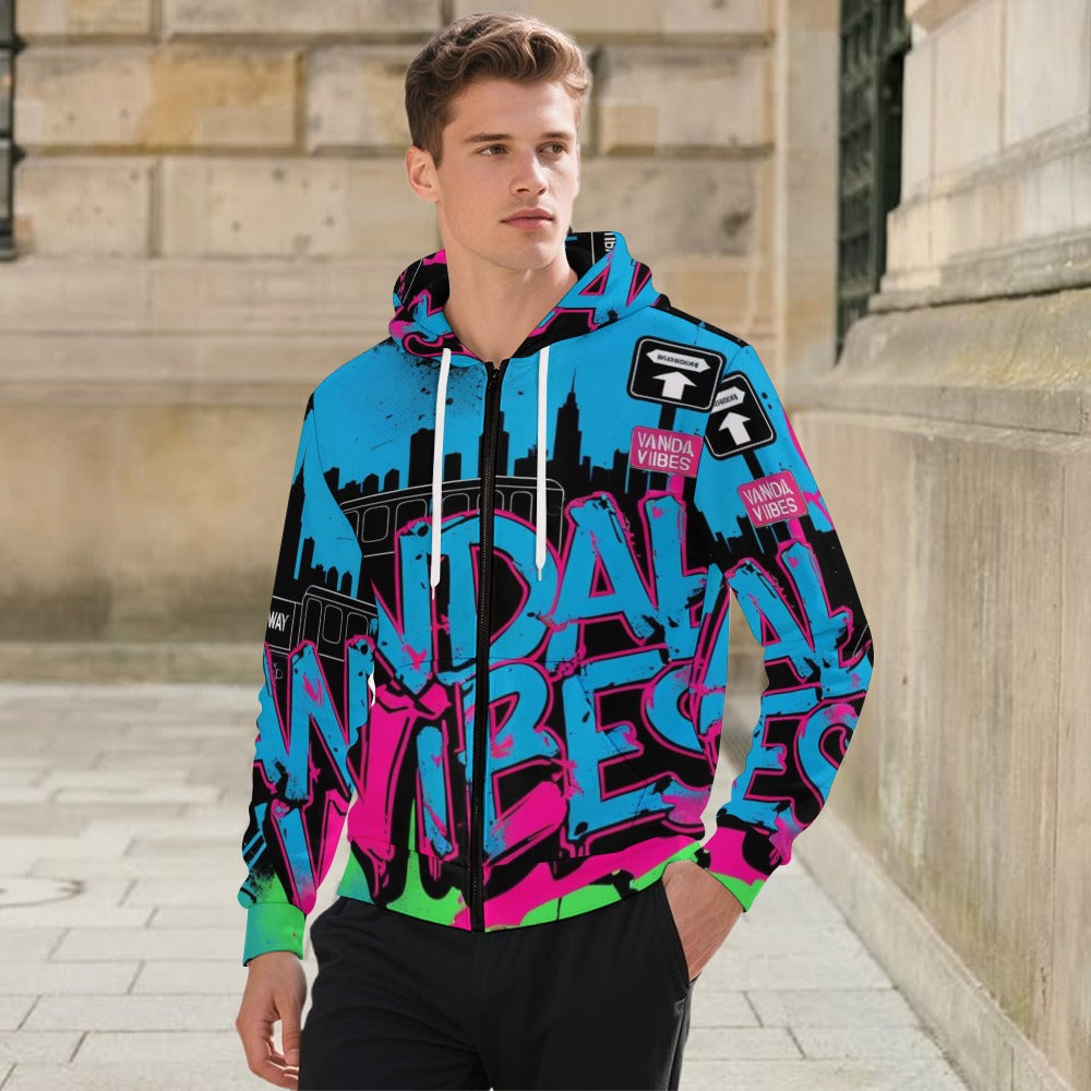 Felpa Vandal Shield con zip e cappuccio – Urban Oversize Uomo