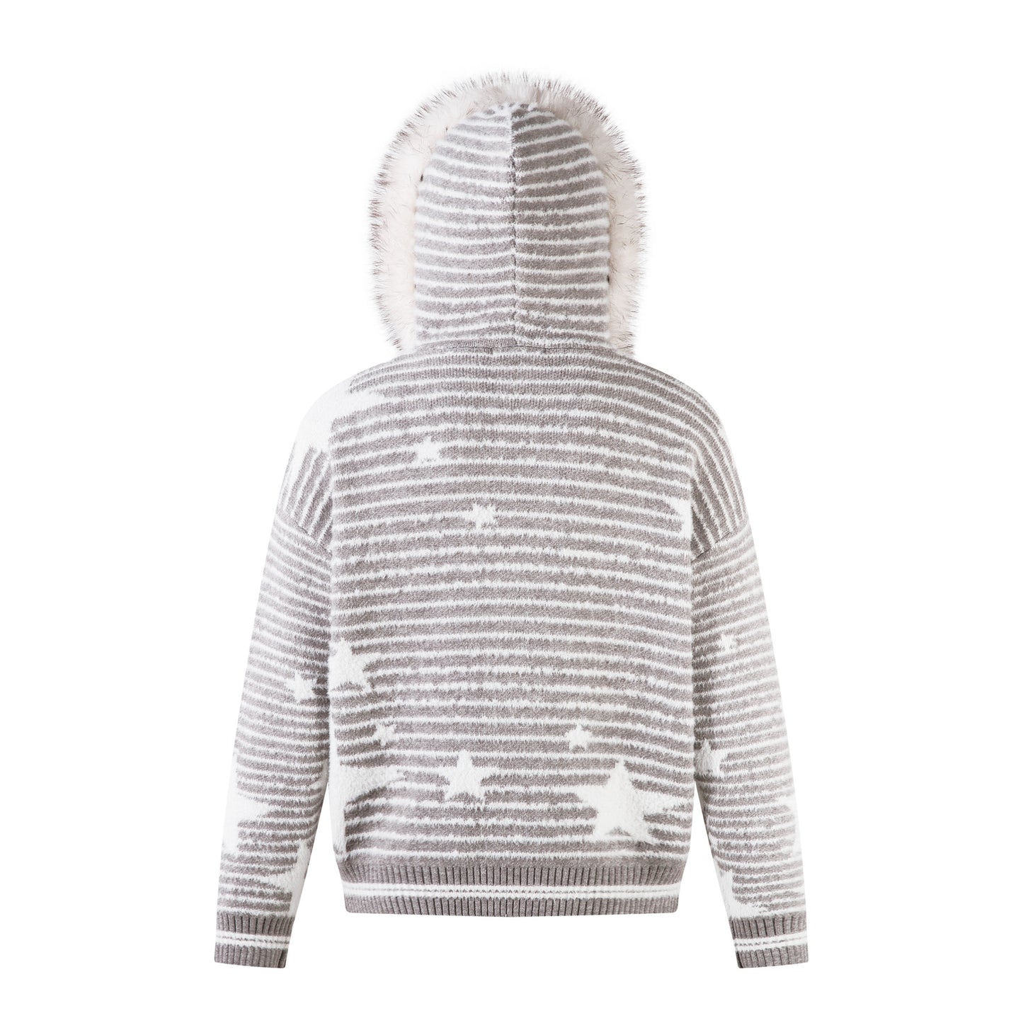 Giacca Uomo Maglia Streetwear con Cappuccio Pelliccia Righe