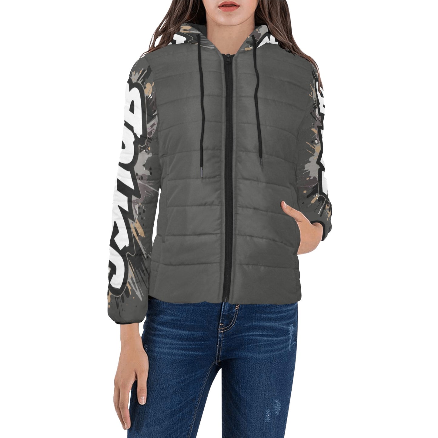 Giacca Imbottita con Cappuccio da Donna – Stampa All Over JSHub