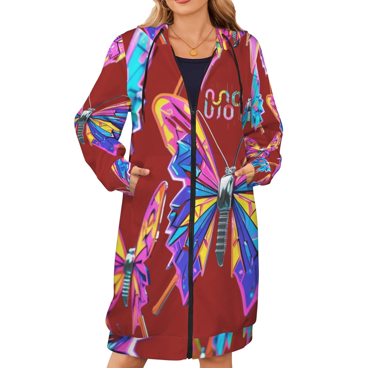 Giacca felpa donna con cappuccio e zip Wings of Noise stampa all-over – 10 varianti colore