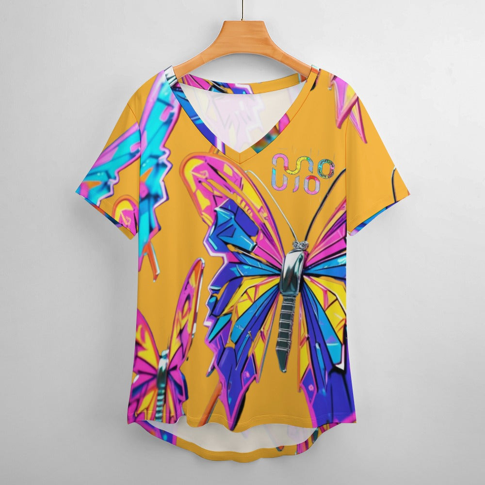 Maglietta donna Wings of Noise scollo a V stampa all-over – 8 varianti colore