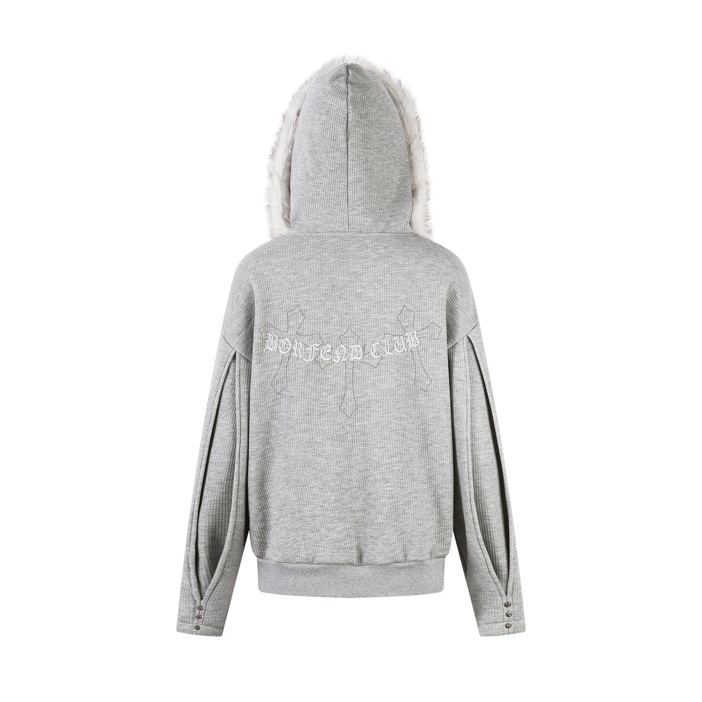 Felpa Uomo Streetwear Grigia con Cappuccio Pelliccia e Zip