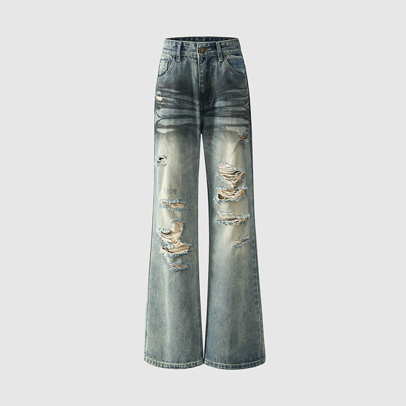 Jeans vintage strappati a gamba dritta ampia