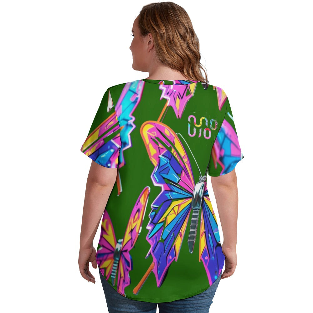 Maglietta donna Wings of Noise scollo a V stampa all-over – 8 varianti colore