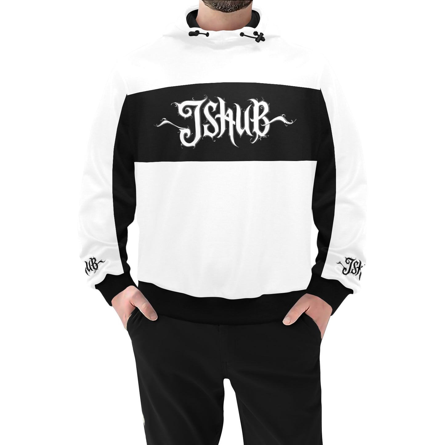 Felpa Uomo JSHUB White Signature sfondo nero logo centrale Collezione Monocolore