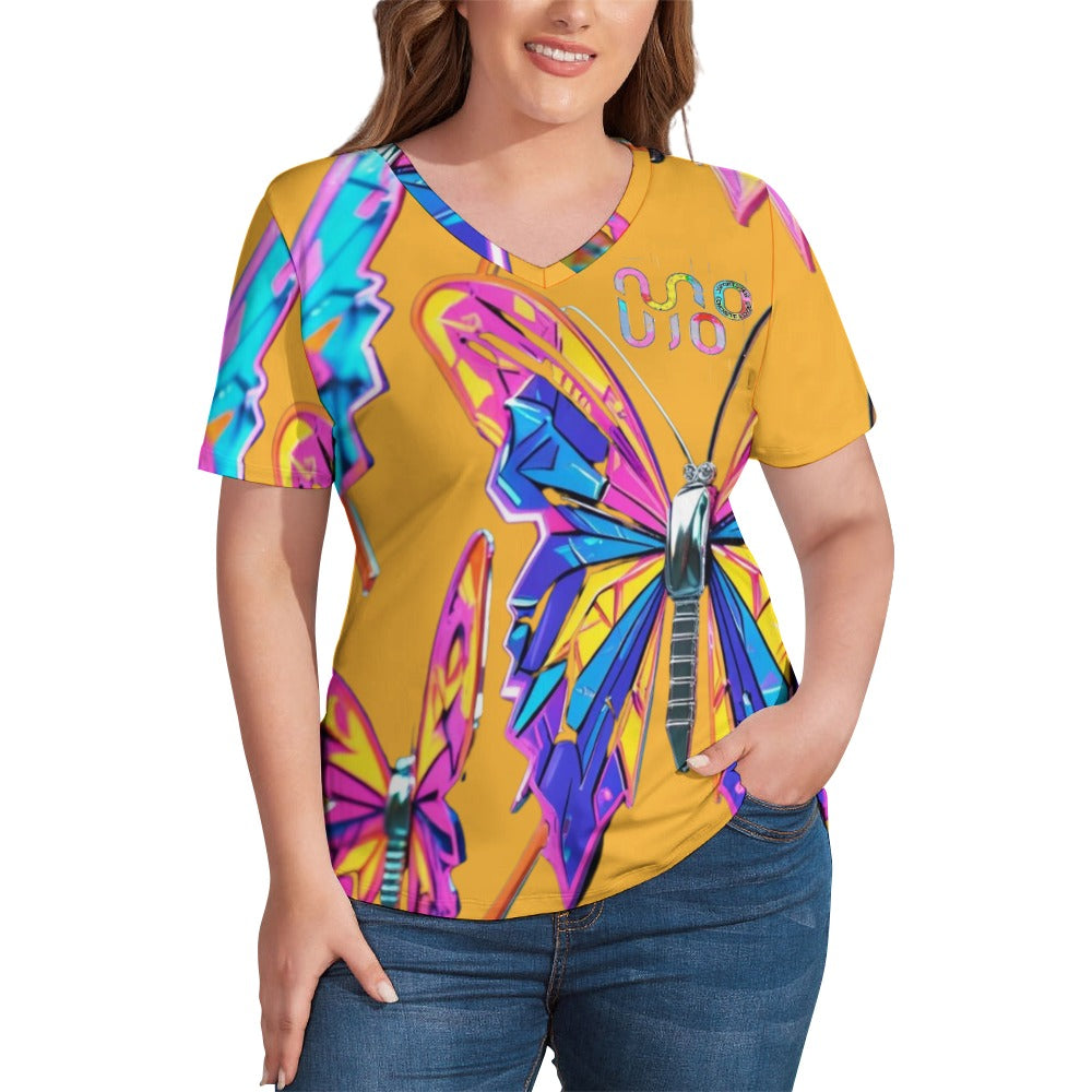 Maglietta donna Wings of Noise scollo a V stampa all-over – 8 varianti colore