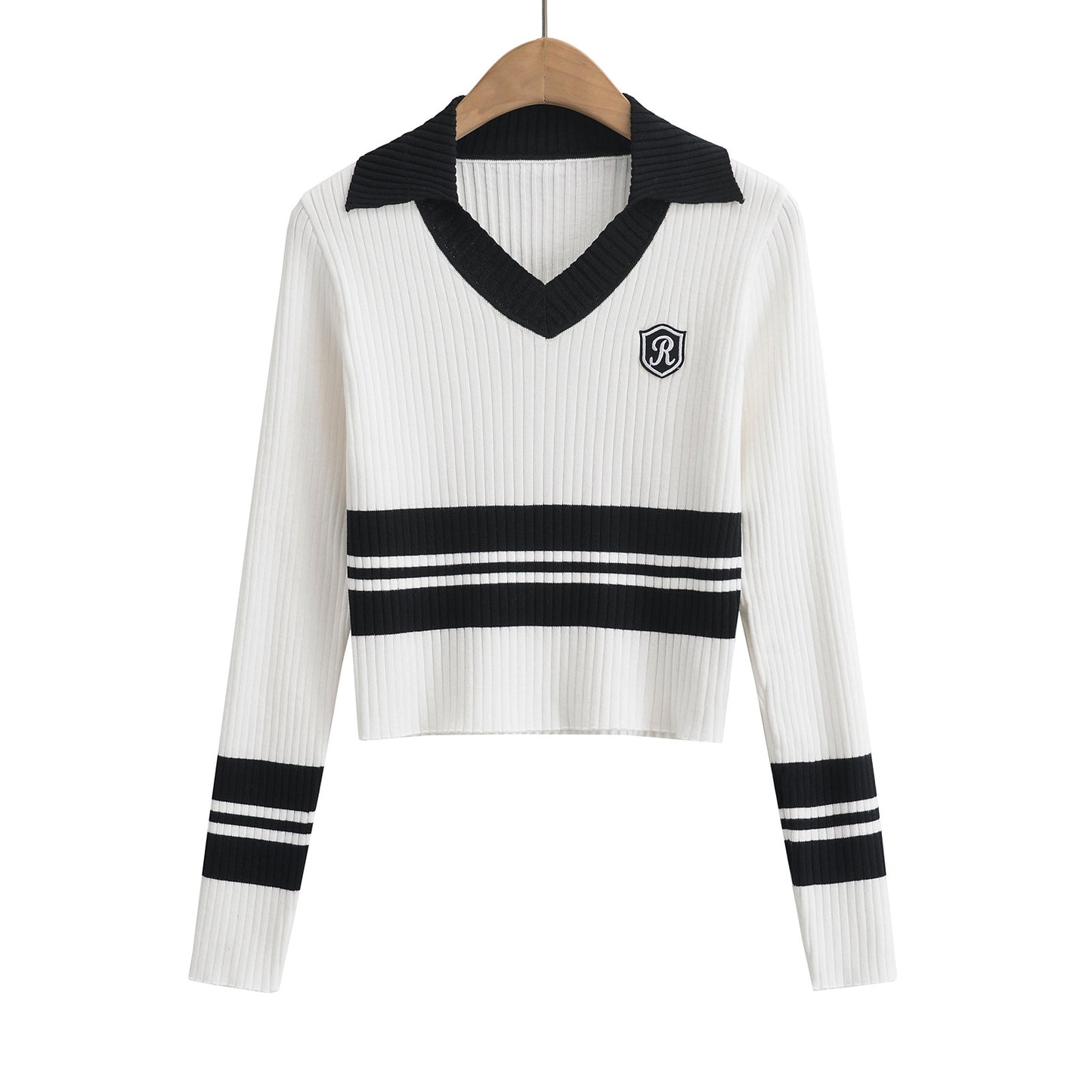 Maglione Unisex Streetwear a Righe Scollo V in Viscosa