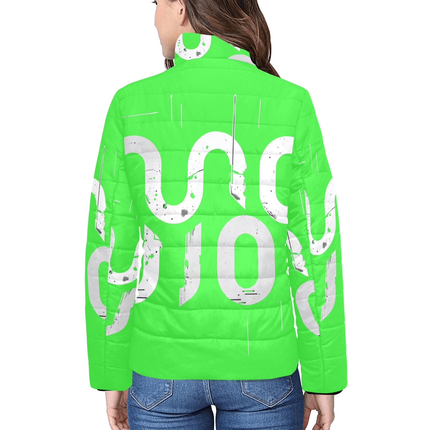 Giacca imbottita donna verde lime Concrete Echoes “Urban Static” colletto rialzato