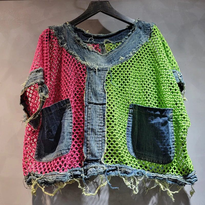 Tuta Street Patchwork Contrast Denim Set