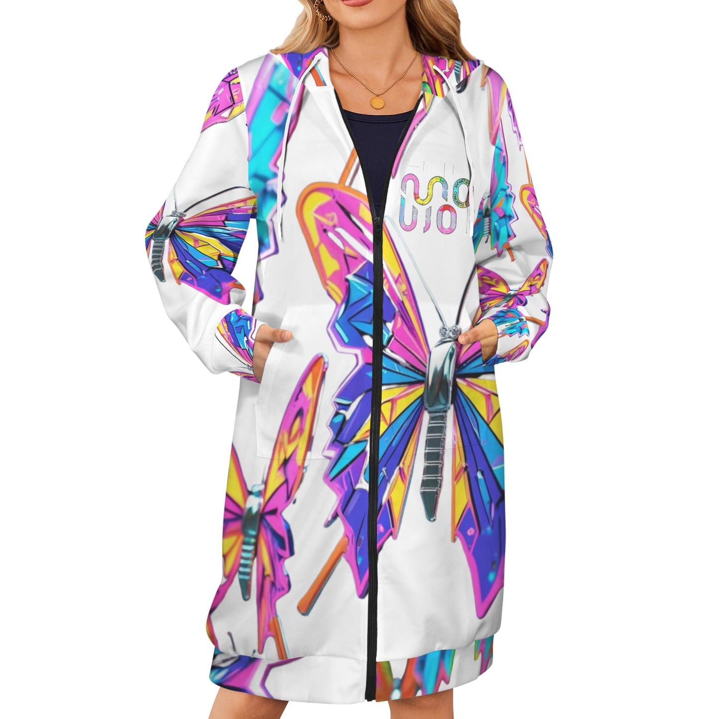 Giacca felpa donna con cappuccio e zip Wings of Noise stampa all-over – 10 varianti colore