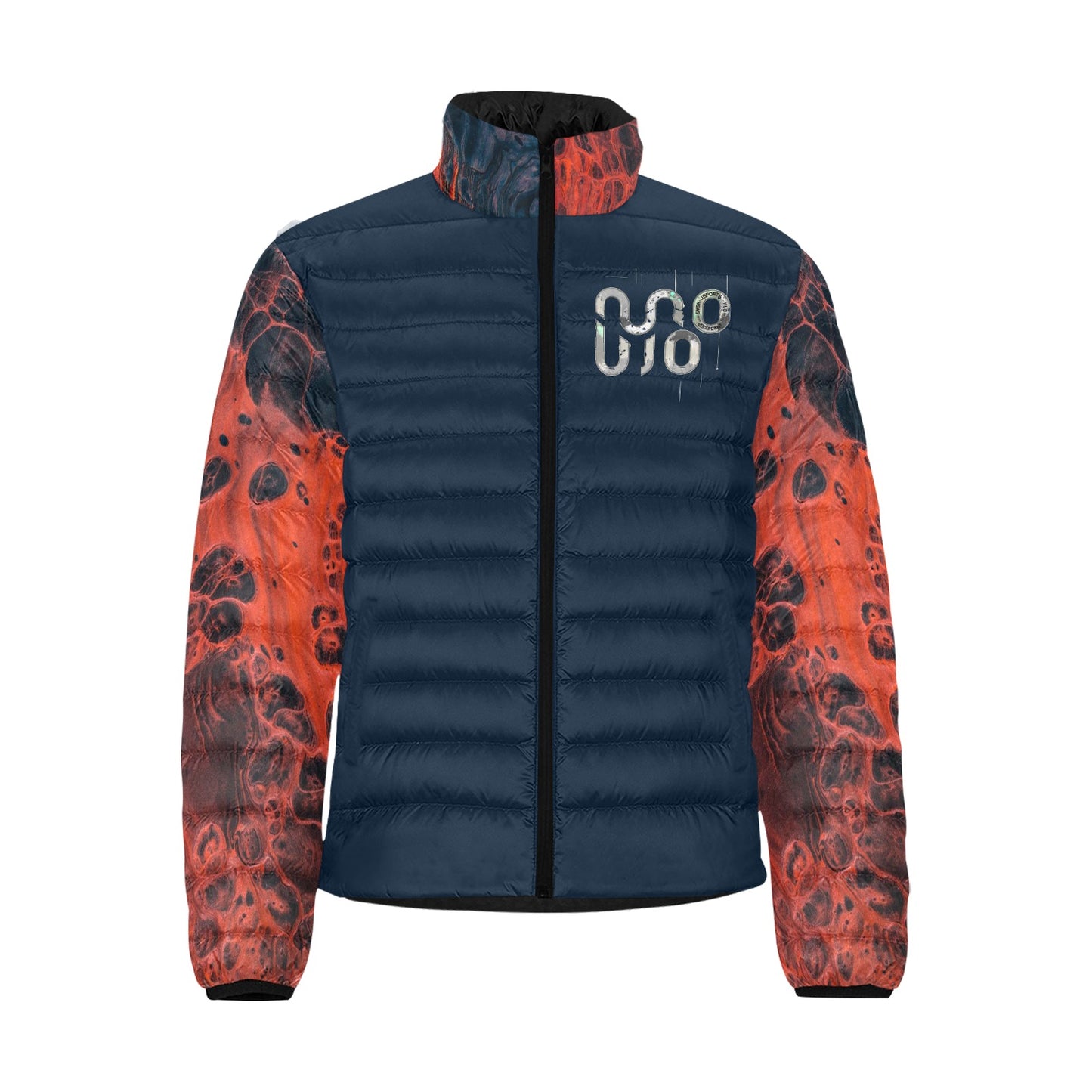 Giacca Bomber Uomo Collezione Concrete Echoes JSHUB – Base Blu Maniche Lava Vulcanica