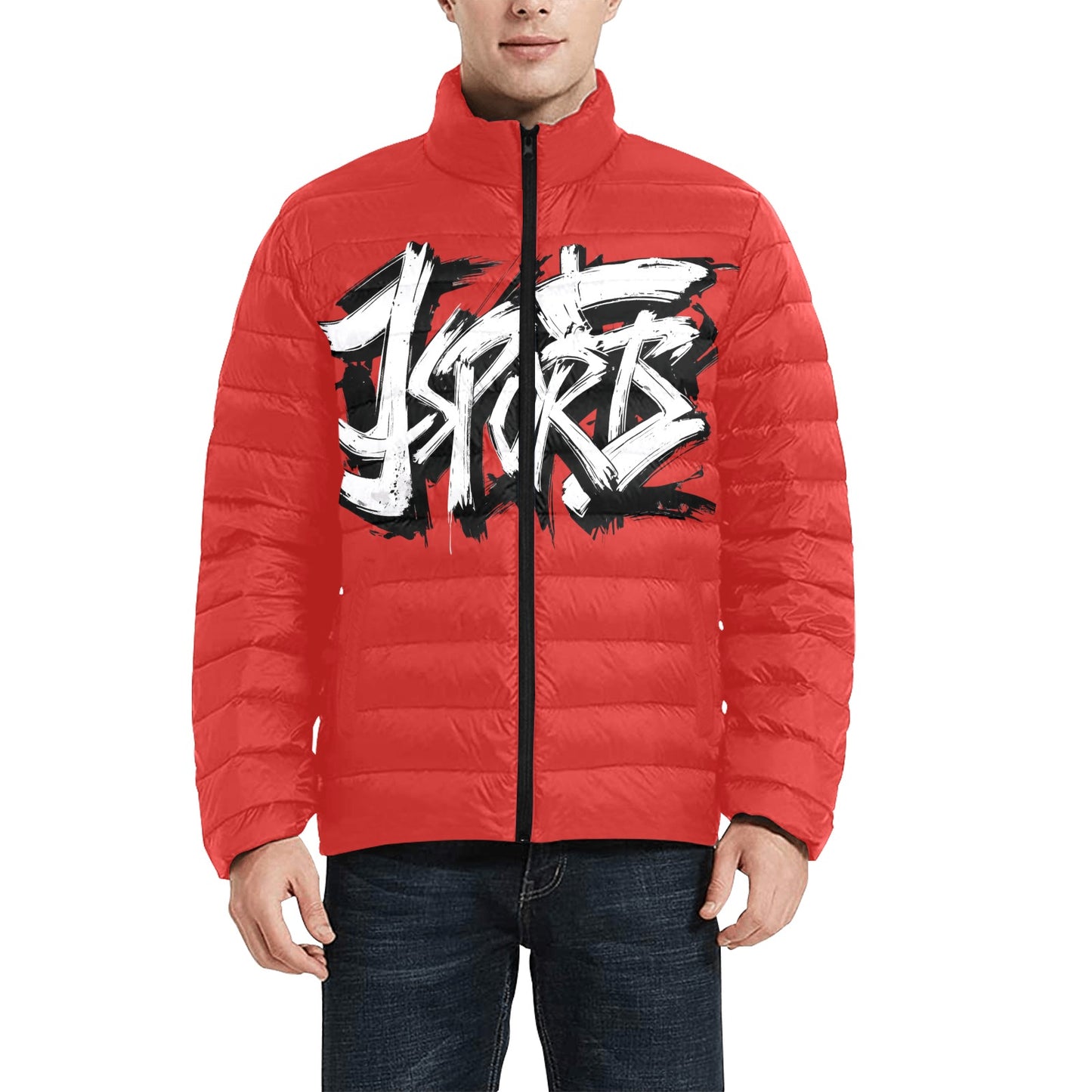 Giacca Bomber Uomo Collezione JSports K26 Crimson Edge JSHUB – Base Crimson con Stampa Bianca Contornata di Nero