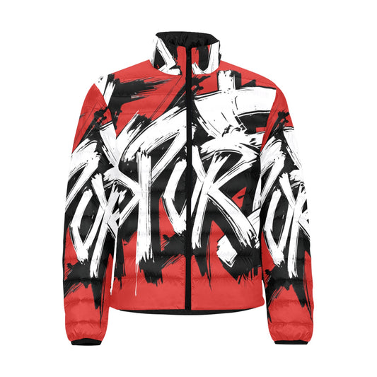Giacca Bomber Uomo Collezione JSports Momo M04 Rosso Fuoco JSHUB – Base Rossa con Stampa Logo Bianca All-Over