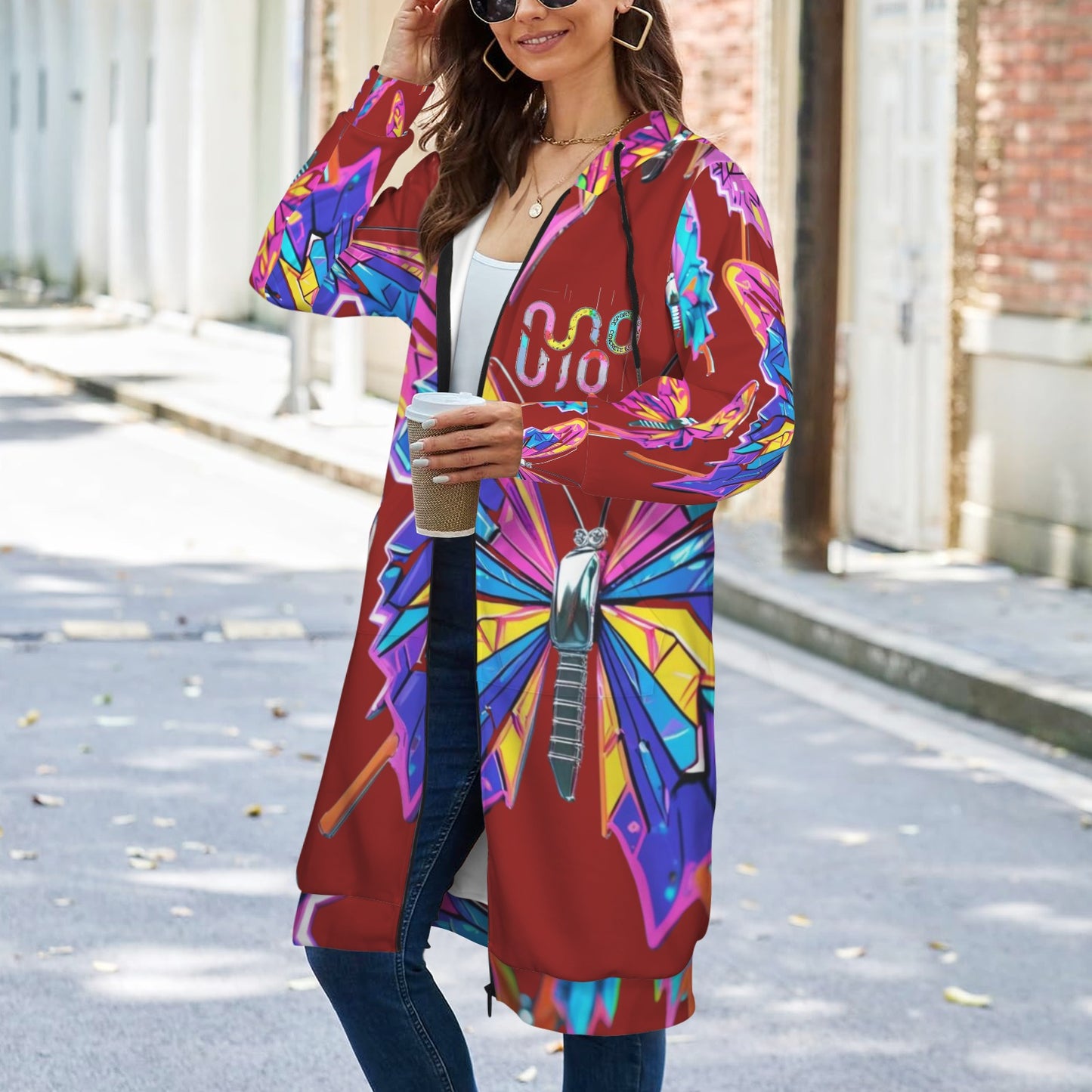 Giacca felpa donna con cappuccio e zip Wings of Noise stampa all-over – 10 varianti colore