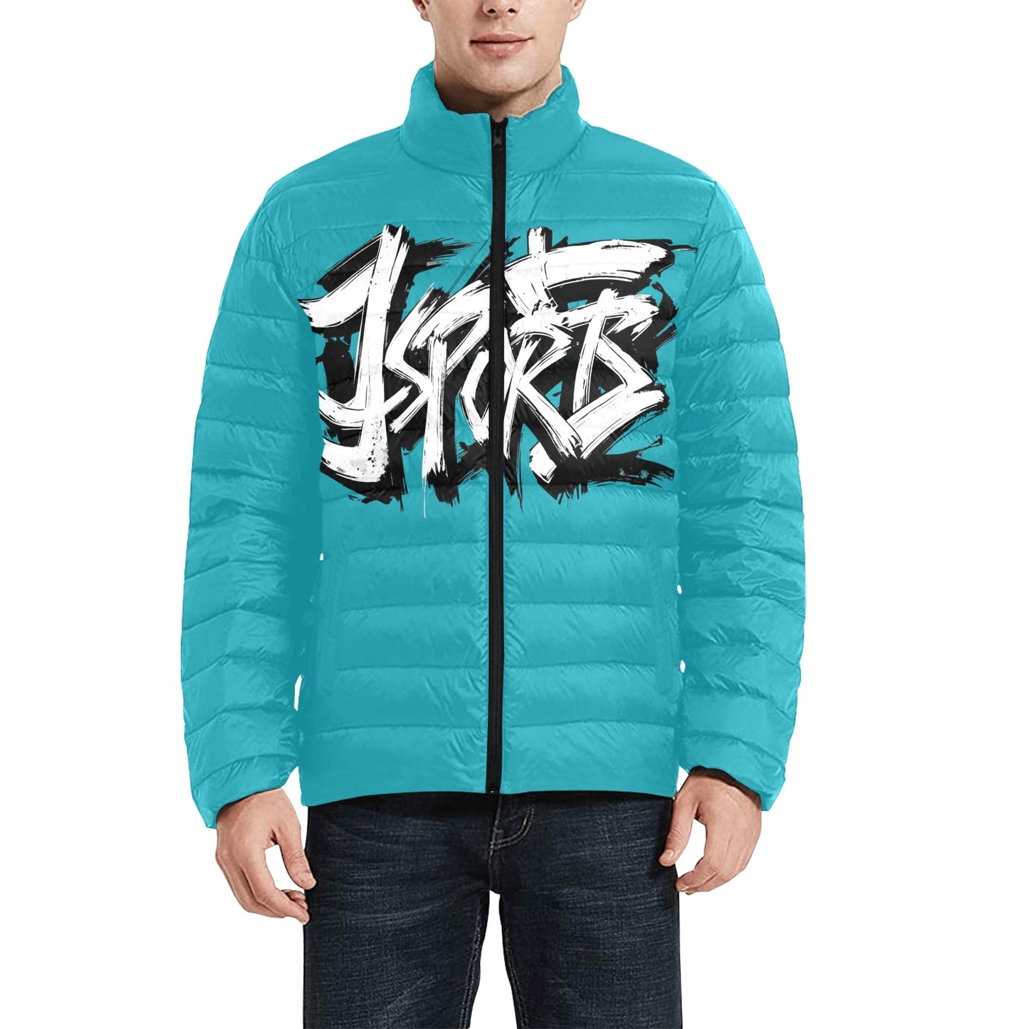 Giacca Bomber Uomo Collezione JSports K27 Skyline Ink JSHUB – Base Turchese con Stampa Bianca Contornata di Nero