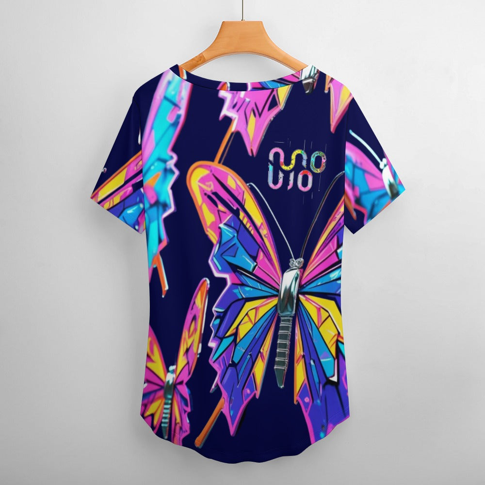 Maglietta donna Wings of Noise scollo a V stampa all-over – 8 varianti colore