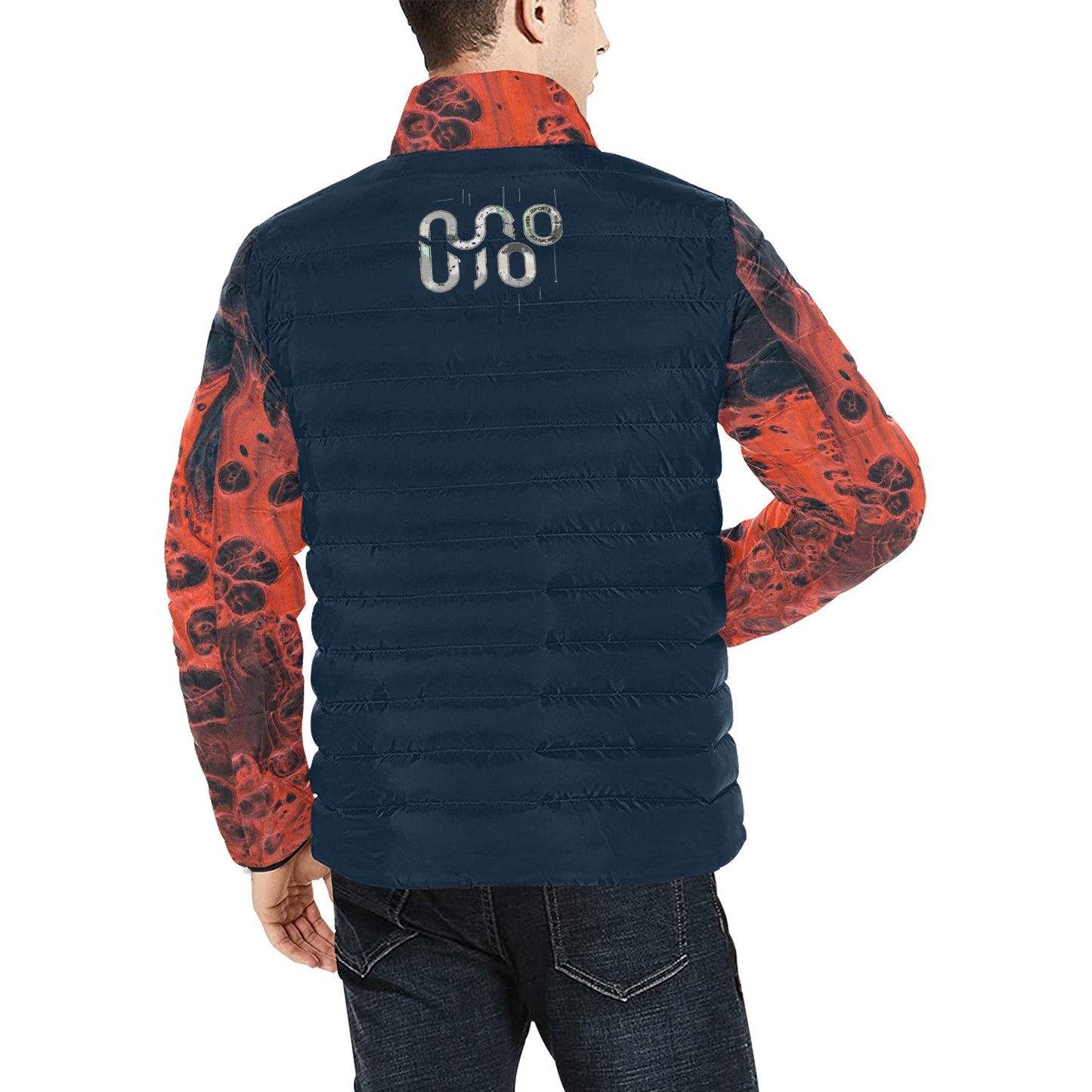 Giacca Bomber Uomo Collezione Concrete Echoes JSHUB – Base Blu Maniche Lava Vulcanica