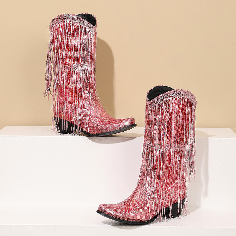 Stivali Bling Fringe Cowboy