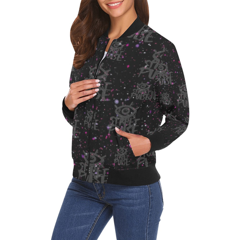 Bomber donna JS Street Pulse nero stampa all over streetwear urbano