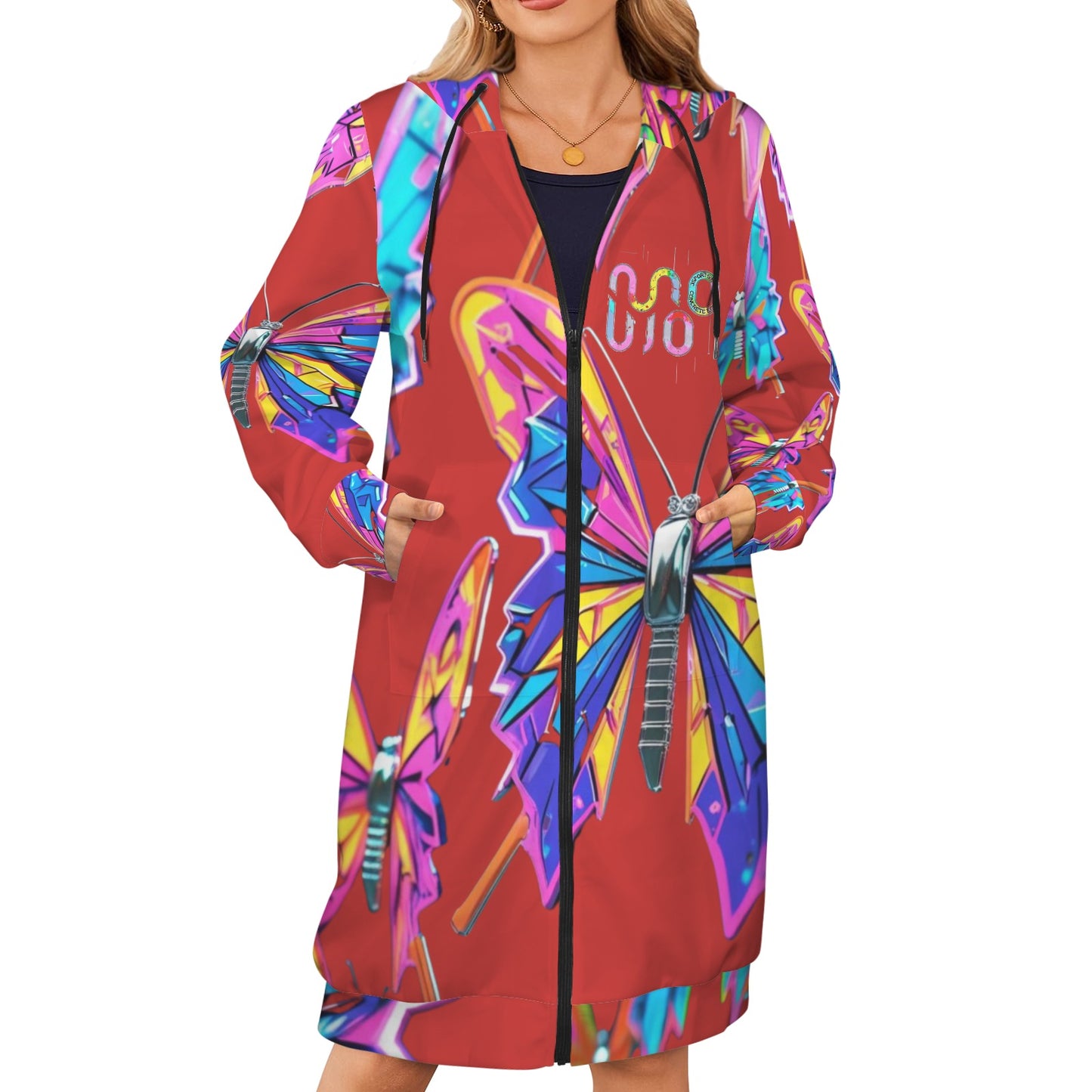 Giacca felpa donna con cappuccio e zip Wings of Noise stampa all-over – 10 varianti colore