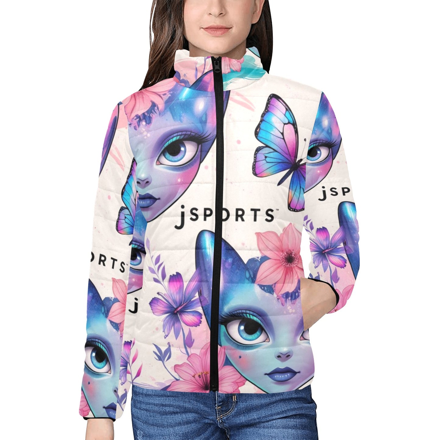 Giacca imbottita donna Dreamskin fisionomie aliene colletto rialzato