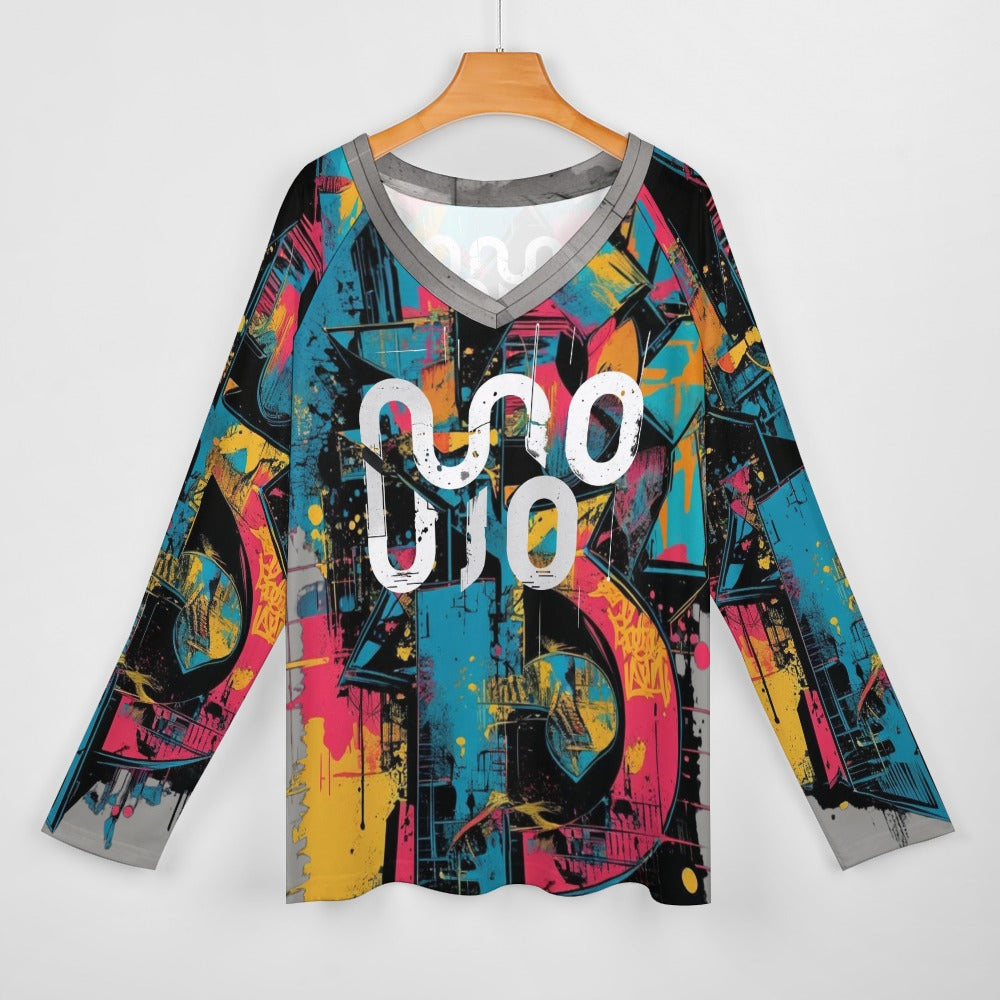 T-shirt donna lunga V-neck “Visual Riot” – Concrete Echoes | JSHUB