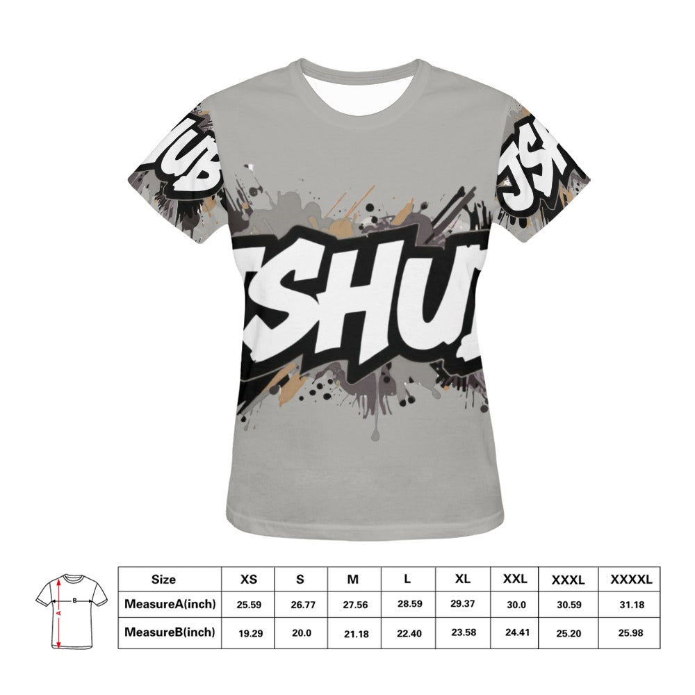 T-shirt Donna JSHub Urban Streetwear Graffiti Monochrome – Stampa All-Over
