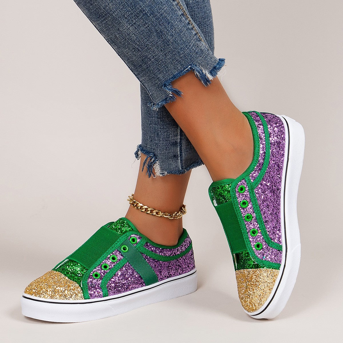Sneakers GlitterPop – Scarpe di Tela Colorate con Paillettes per Donna