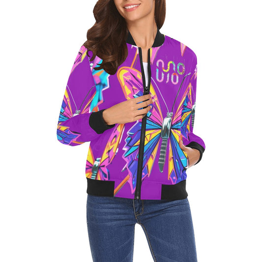 Bomber donna Wings of Noise viola stampa all-over streetwear urbano