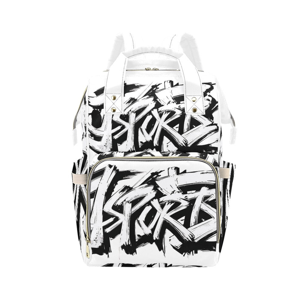 Zaino multifunzione Momo JSPORTS – Bianco con stampa all-over nera