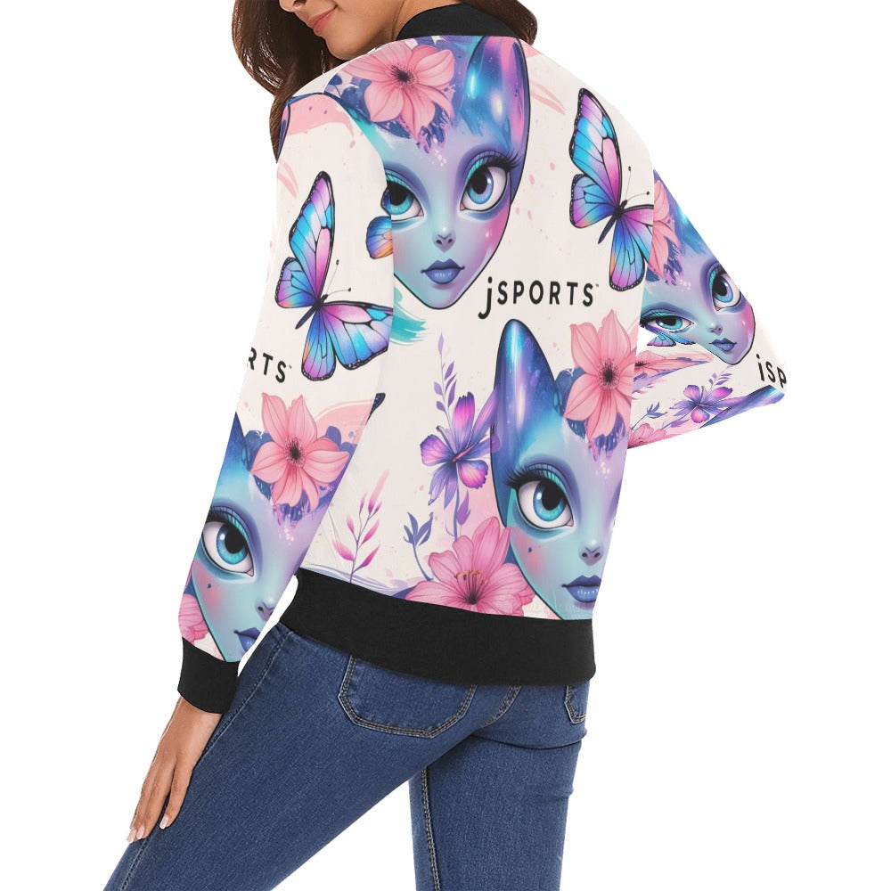 Bomber donna Dreamskin farfalle e visi alieni con dettagli neri