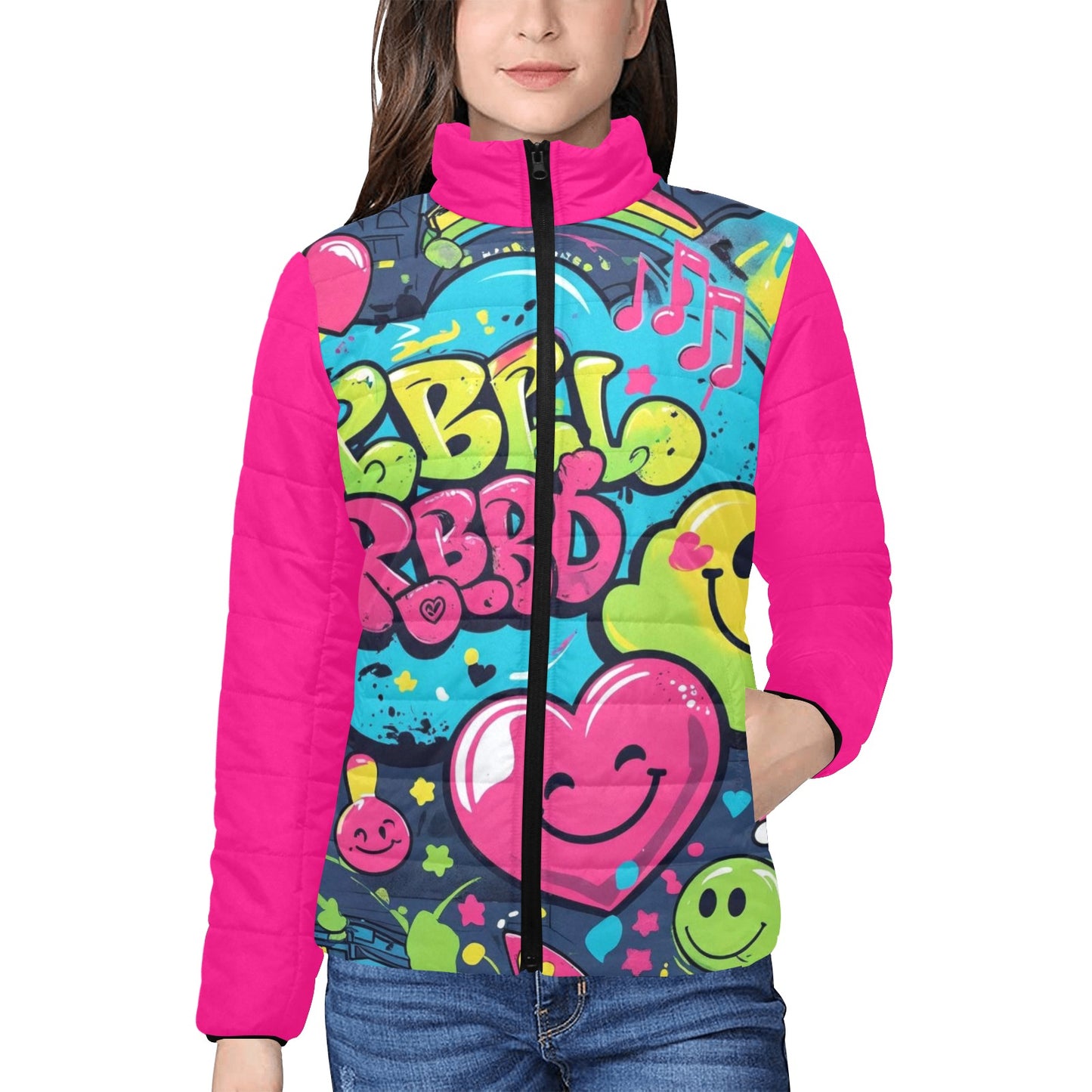 Giacca imbottita donna Viber City “Emotion Happiness” colletto rialzato multicolor